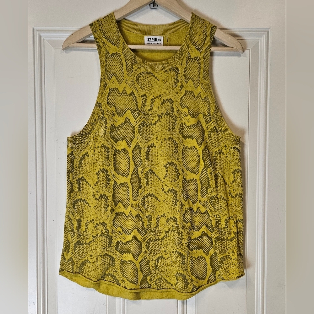 27 Miles Malibu Cotton Sweater Knit Tank Top Sneak print Yellow goldwomen size L